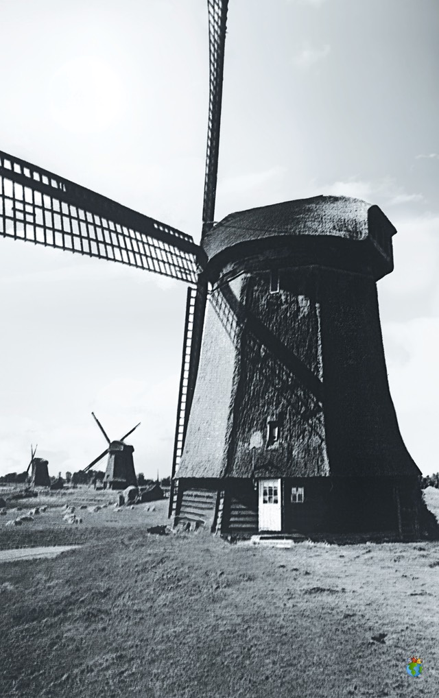 1.Schermer Molens - Noordervaart - Bovenmolen E - Ondermolens D-C  2.03 - Zwart Wit - High Res