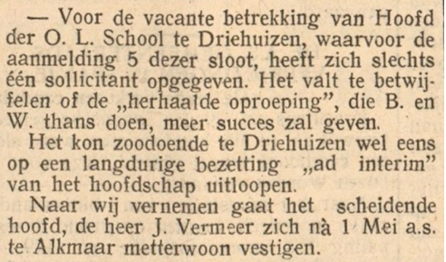 Driehuizen - 1931 - Vacature School